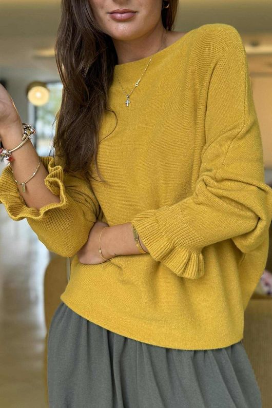 Conrad Batwing Ruffle Cuff Knit Dijon
